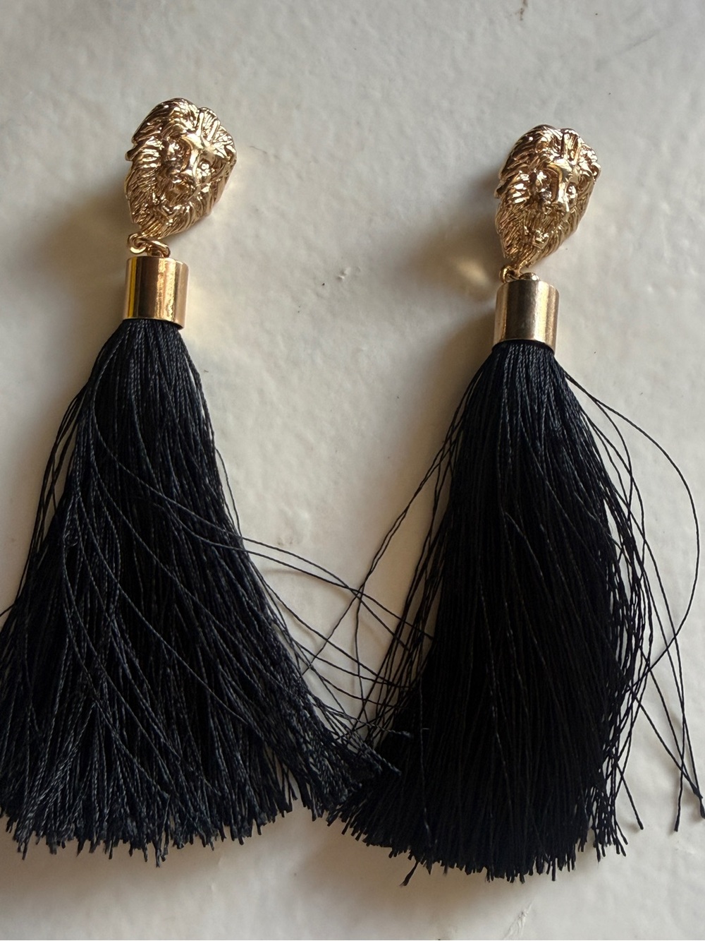 New Gold Lion Head Black Tassel dangle Earrings - Women Jewelry